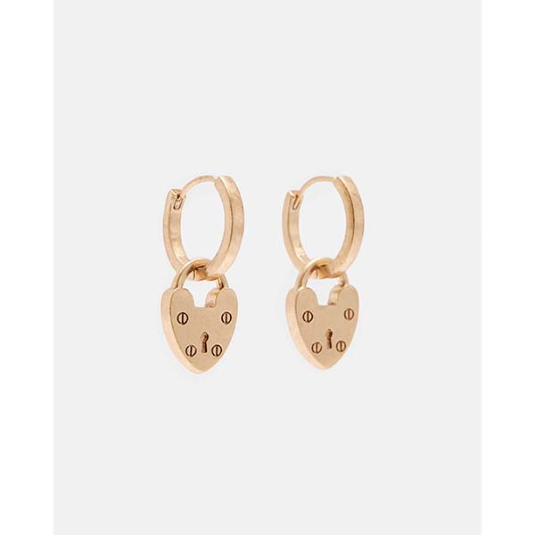 Allsaints Australia Womens Heartlock Gold-Tone Hoop Earring Brass AU17-976